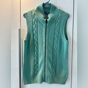 Pendleton Woman’s Teal Cable-Knit Zip Front Sweater Vest Celtic Braid Medium